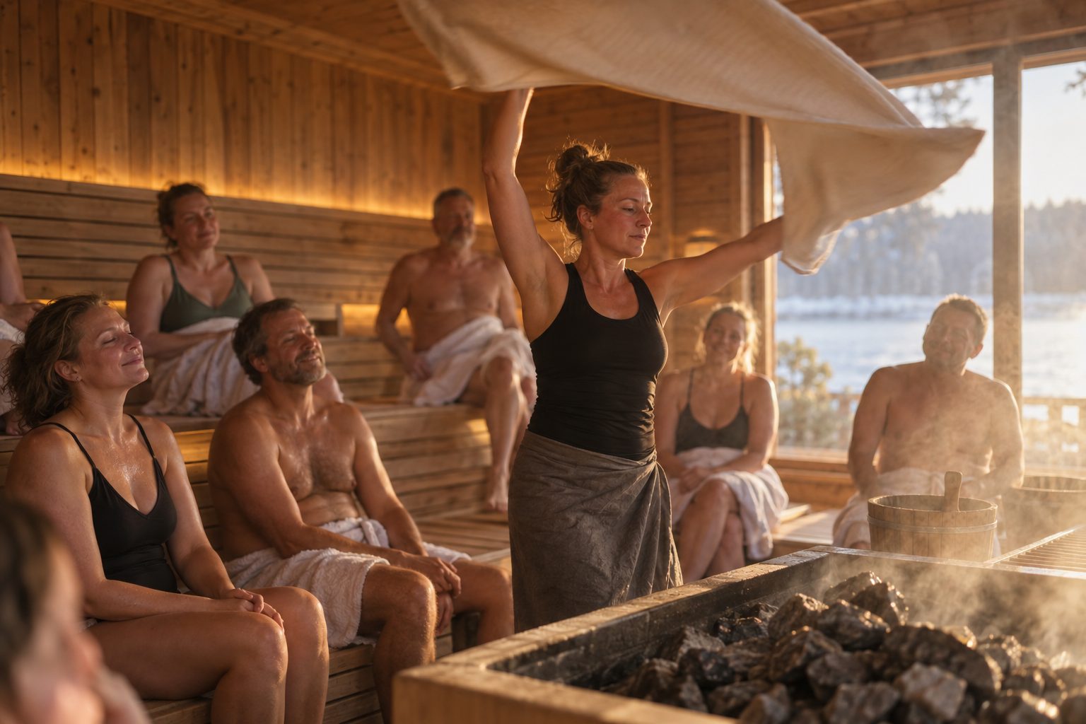 Opgieting in een houten sauna